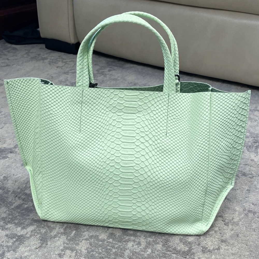 Ampersand As Apostrophe Mint Green Python Embossed Leather Half Tote Spring NWT - Picture 2 of 12